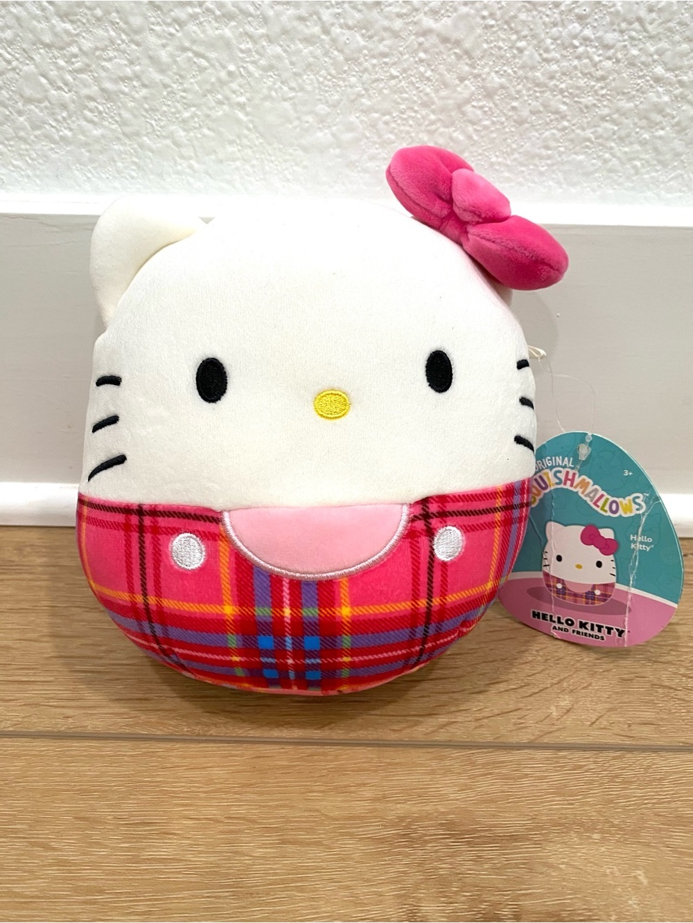 Hello Kitty Squishmallows 6.5” Red Plaid Tartan Plush Sanrio Kellytoy NWT Gift